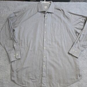 Peter Millar Mens XXL Gray Cotton Twill Long Sleeve Button Down Shirt Pocket